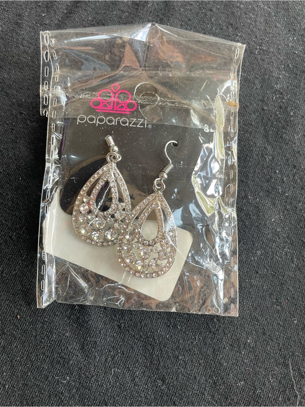 Paparazzi Silver Sparkling Teardrop Dangle Earrings